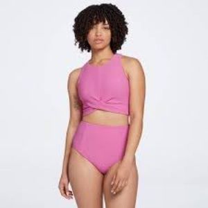 Pink long line swim top & high rise bikini from Calia. NWT - both size XS